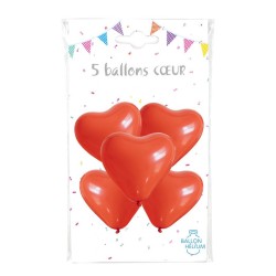 Lot de 5 ballons cœur rouge 26 cm – Latex biodégradable – Air ou hélium - 36428RG - Ballons latex