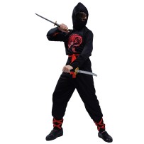 Costume Ninja Enfant Pas Cher Noir Rouge – Déguisement Fiesta Factory