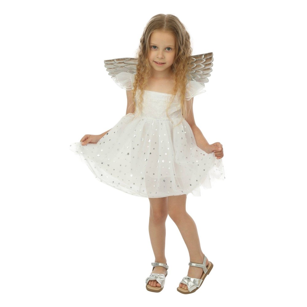 Costume Ange Fille Blanc Argent Pas Cher – Déguisement Fiesta Factory
