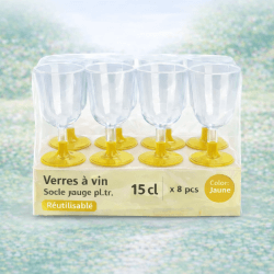 8 Verres à vin 15 cl socle jaune réutilisables - 142630 - Verres à Pied & Coupes