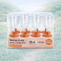 8 Verres à vin 15 cl socle orange réutilisables - 142640 - Verres à Pied & Coupes