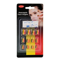 Faux ongles supporter Belgique pas cher – Noir jaune rouge | Fiesta Factory