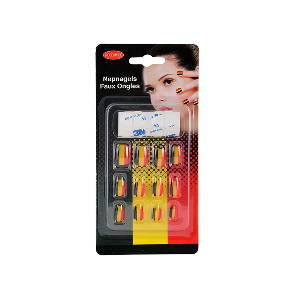 Faux ongles supporter Belgique pas cher – Noir jaune rouge | Fiesta Factory