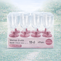 8 Verres à vin 15 cl socle vieux rose réutilisables - 142597 - Verres à Pied & Coupes