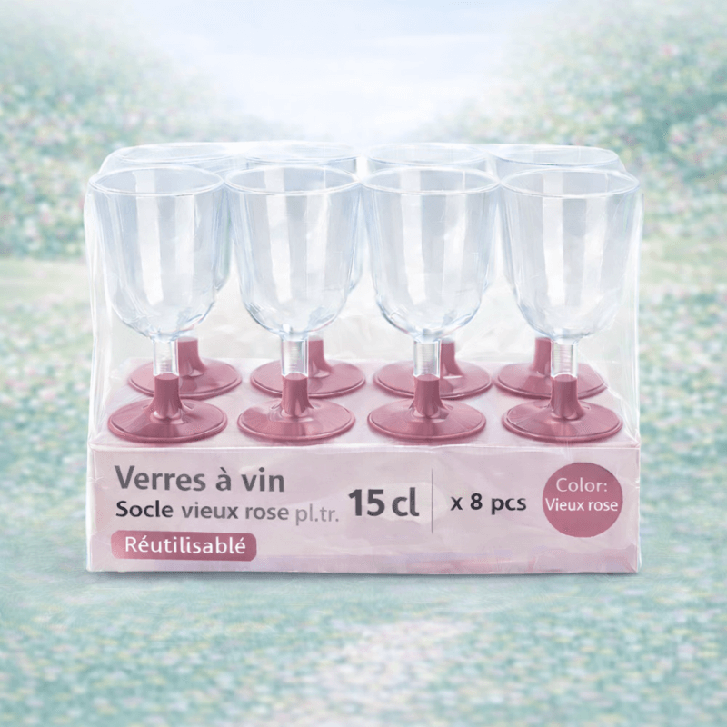 8 Verres à vin 15 cl socle vieux rose réutilisables - 142597 - Verres à Pied & Coupes