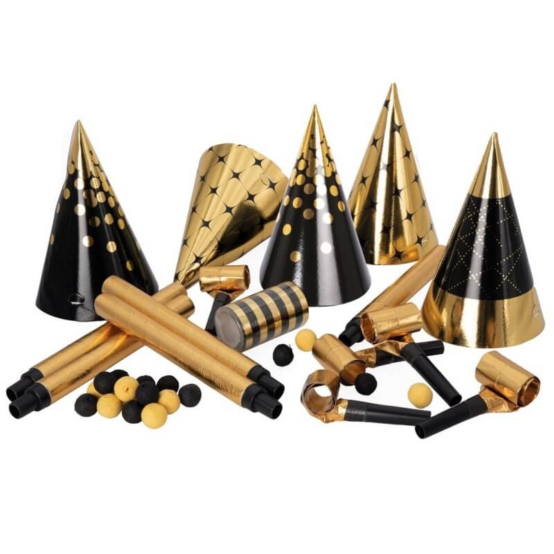 Kit Cotillons Or et Noir – Sachet 5 Personnes - 24360 - Cotillons