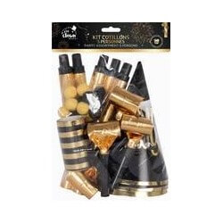Kit Cotillons Or et Noir – Sachet 5 Personnes - 24360 - Cotillons