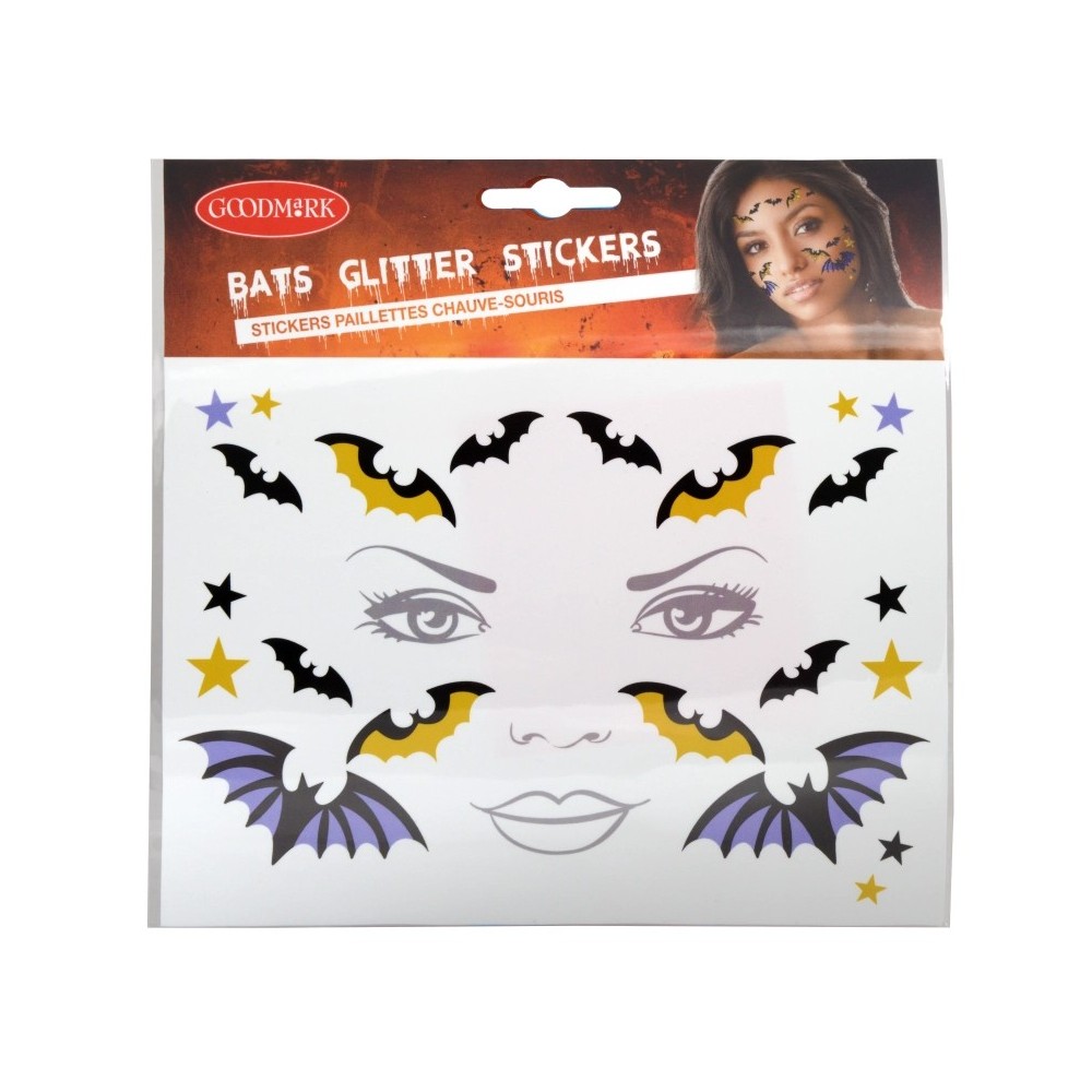 Stickers Visage Halloween Chauves-souris Glitter pas cher – Fiesta Factory