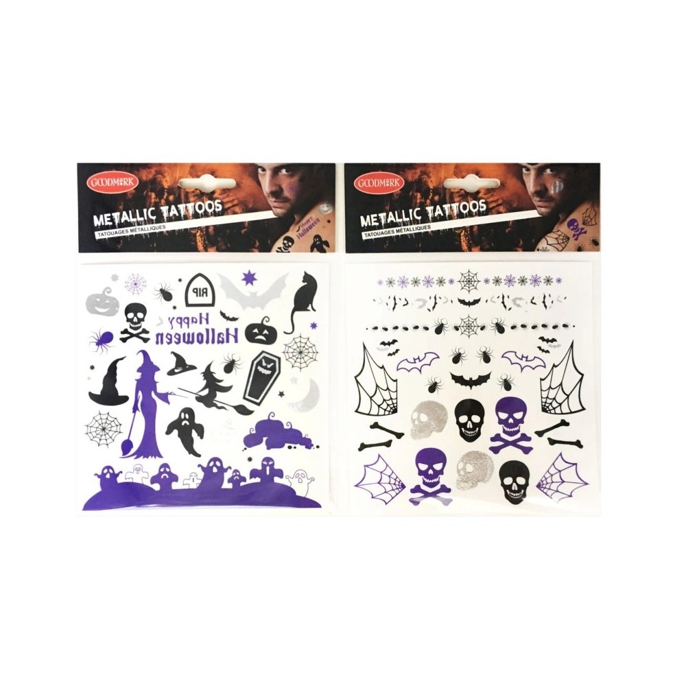 Tatouages métalliques Halloween lot de 2 pas cher – Fiesta Factory