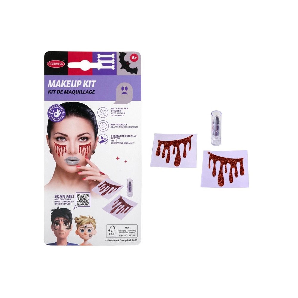 Kit maquillage sang larmes autocollantes Halloween pas cher – Fiesta Factory