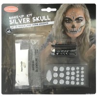 Kit tête de mort argentée Halloween pas cher | Fiesta Factory