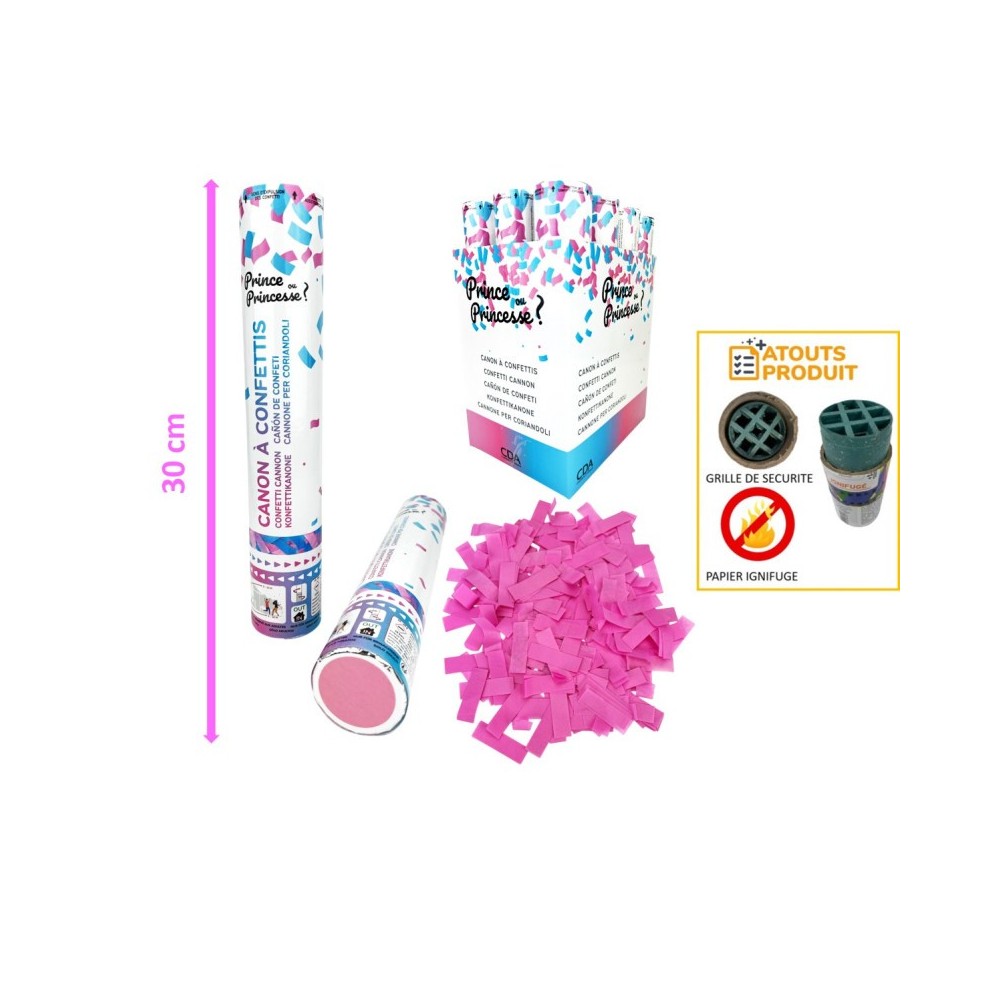 Canon à confettis fille 30cm rose pas cher | Fiesta Factory
