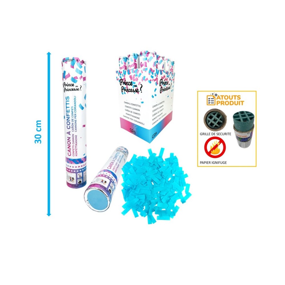 Canon à confettis garçon 30cm bleu pas cher | Fiesta Factory