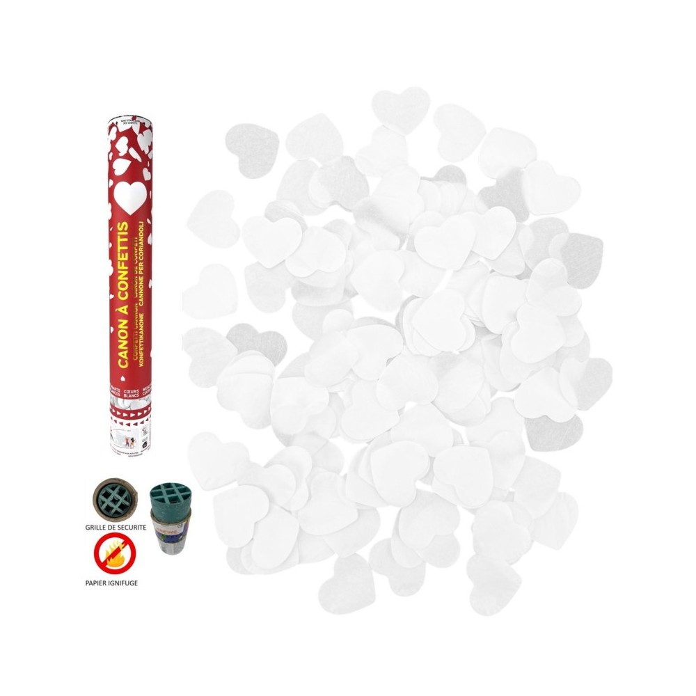 Canon à confettis 40 cm cœurs blancs pas cher | Fiesta Factory