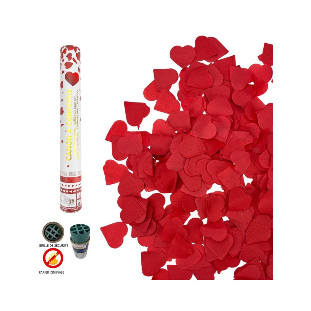 Canon à confettis 40 cm cœurs rouges pas cher | Fiesta Factory