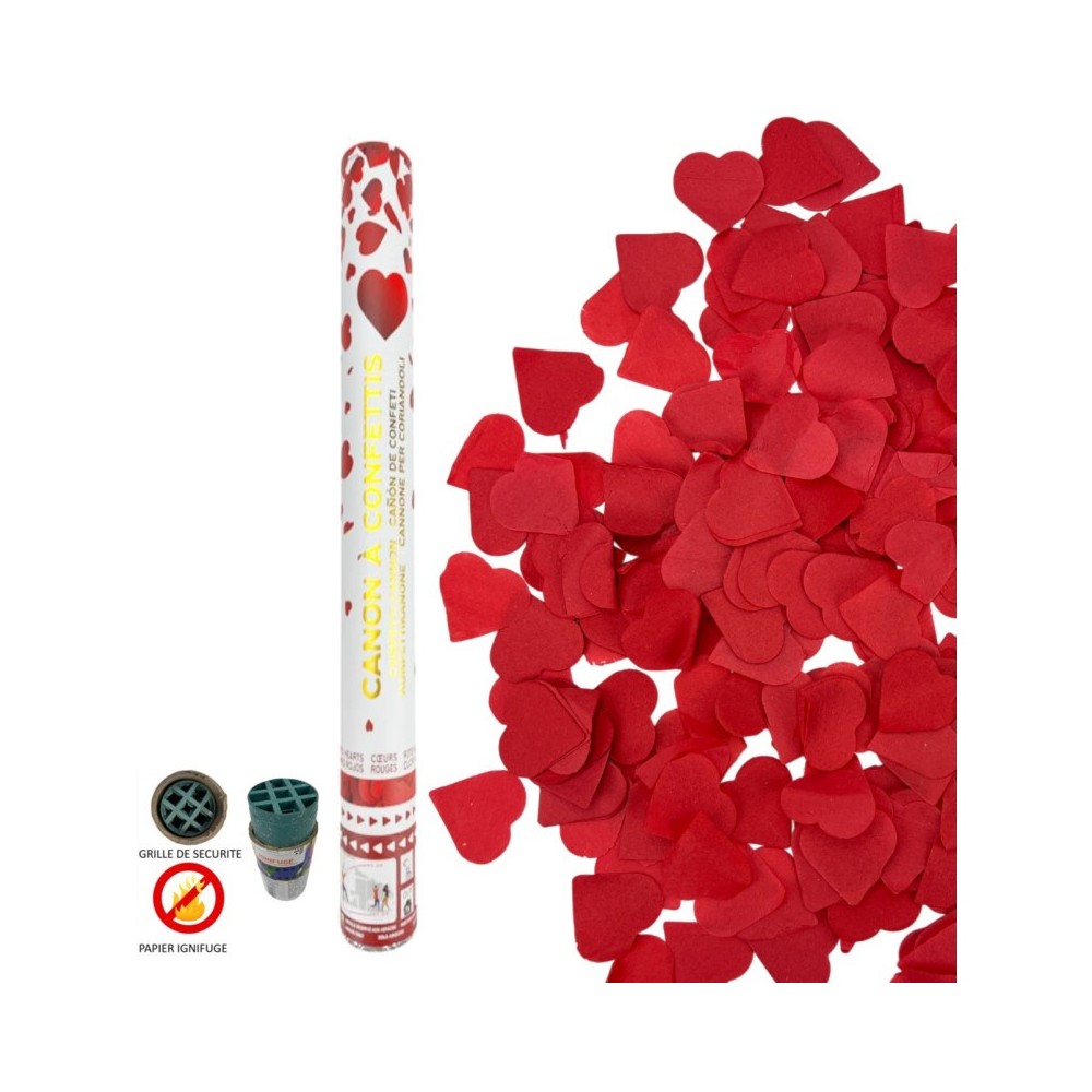 Canon à confettis 80 cm cœurs rouges pas cher | Fiesta Factory