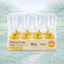 8 Verres à vin 15 cl socle mangue réutilisables - 142637 - Verres à Pied & Coupes