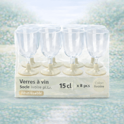 8 Verres à vin 15 cl socle ivoire réutilisables - 142638 - Verres à Pied & Coupes