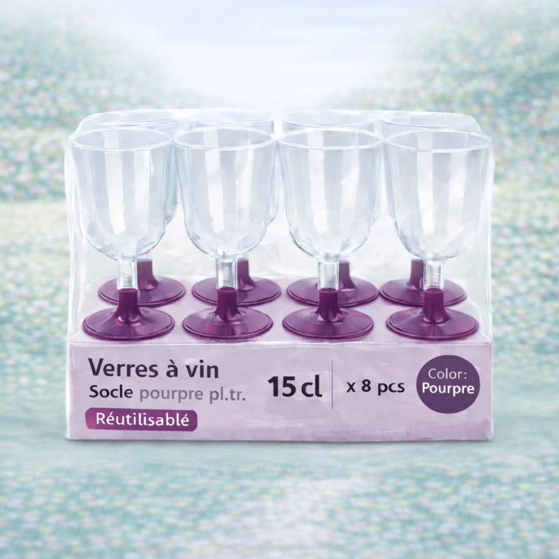 8 Verres à vin 15 cl socle pourpre réutilisables - 142628 - Verres à Pied & Coupes
