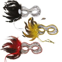 Loup dentelle plumes pas cher – masque élégant couleur aléatoire soirée