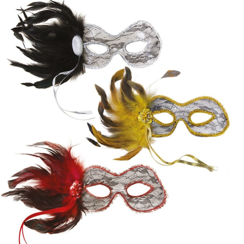 Loup dentelle plumes pas cher – masque élégant couleur aléatoire soirée