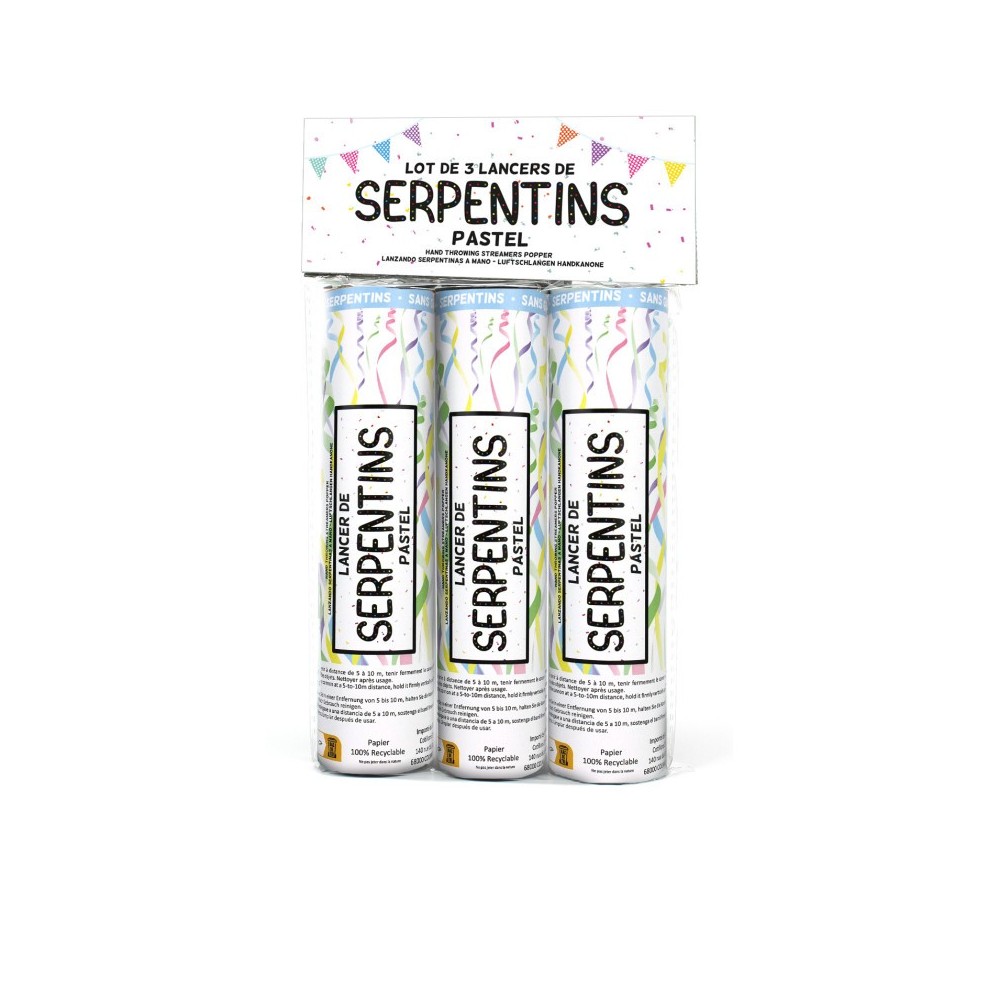 Lancer serpentins pastel 15 cm x3 pas cher - Fiesta Factory