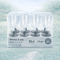 8 Verres à vin 15 cl socle acier réutilisables - 142624 - Verres à Pied & Coupes