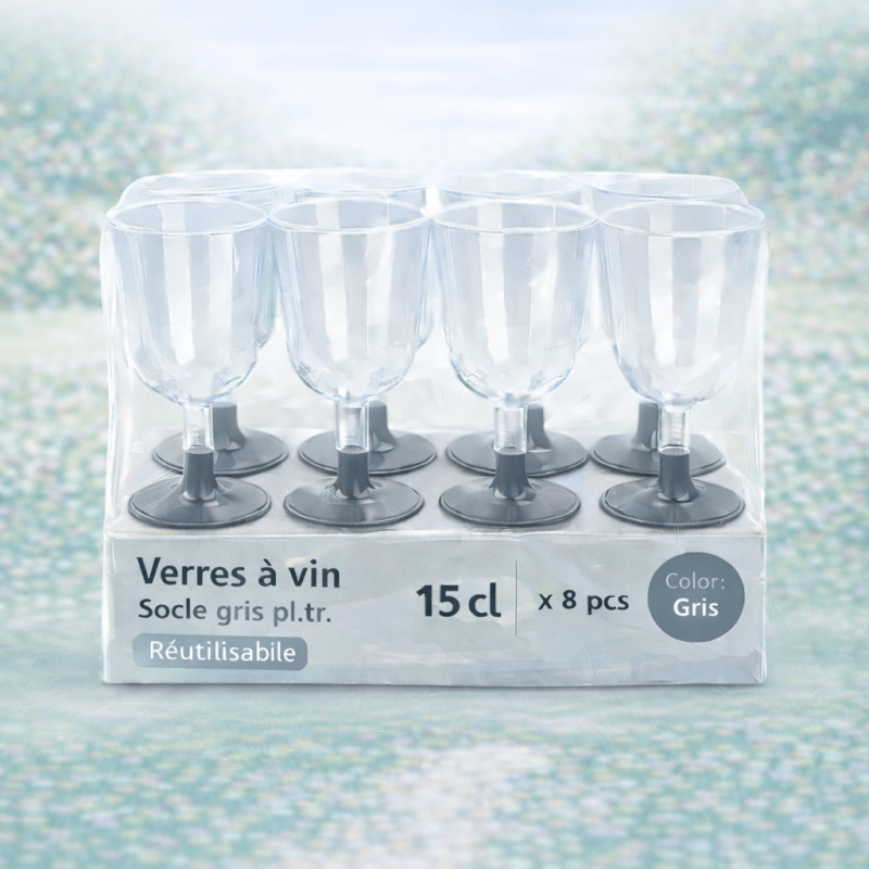 8 Verres à vin 15 cl socle acier réutilisables - 142624 - Verres à Pied & Coupes