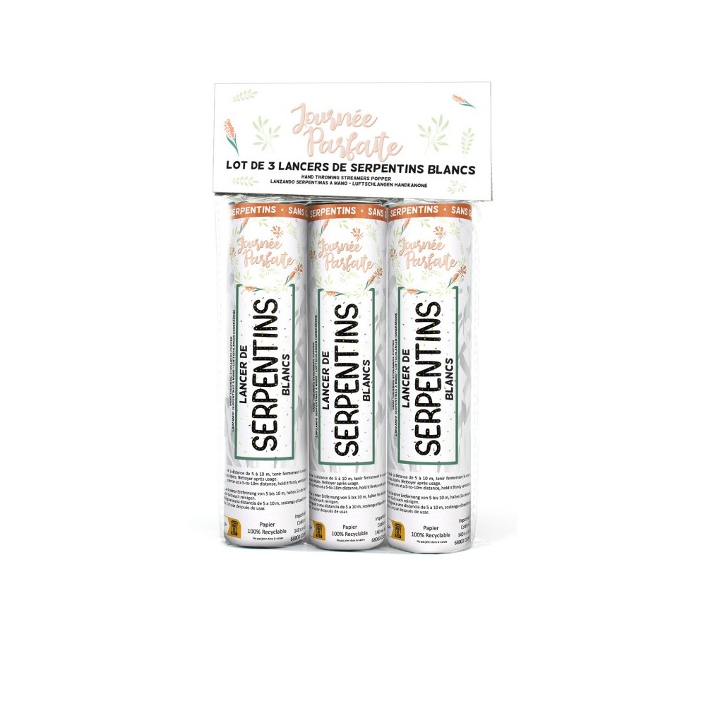 Lancer serpentins blancs 15 cm x3 pas cher - Fiesta Factory