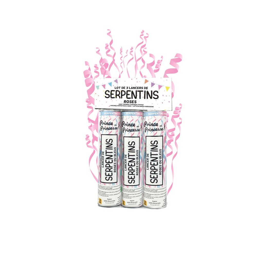 Lancer serpentins roses 15 cm x3 pas cher - Fiesta Factory