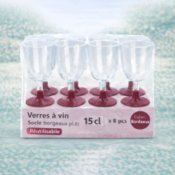 8 Verres à vin 15 cl socle bordeaux réutilisables - 142639 - Verres à Pied & Coupes