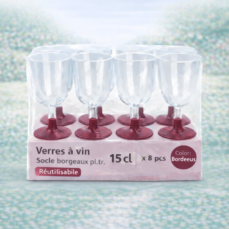 8 Verres à vin 15 cl socle bordeaux réutilisables - 142639 - Verres à Pied & Coupes