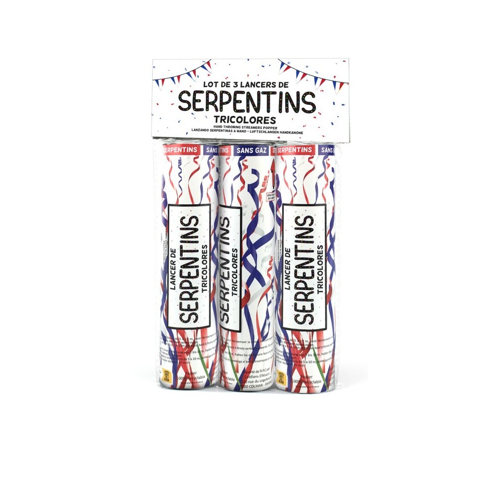 Lancer serpentins bleu blanc rouge 15 cm x3 pas cher - Fiesta Factory