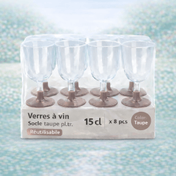 8 Verres à vin 15 cl socle taupe réutilisables - 142632 - Verres à Pied & Coupes