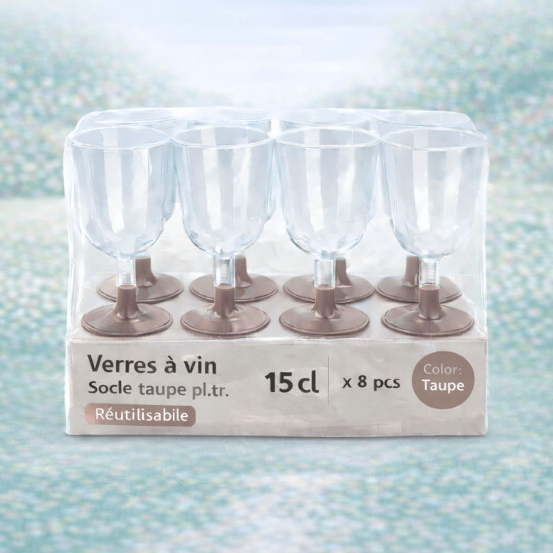 8 Verres à vin 15 cl socle taupe réutilisables - 142632 - Verres à Pied & Coupes