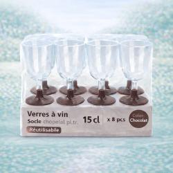 8 Verres à vin 15 cl socle chocolat réutilisables - 142629 - Verres à Pied & Coupes
