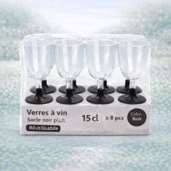 8 Verres à vin 15 cl socle noir réutilisables - 142633 - Verres à Pied & Coupes