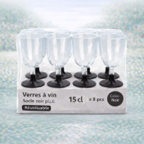 8 Verres à vin 15 cl socle noir réutilisables - 142633 - Verres à Pied & Coupes