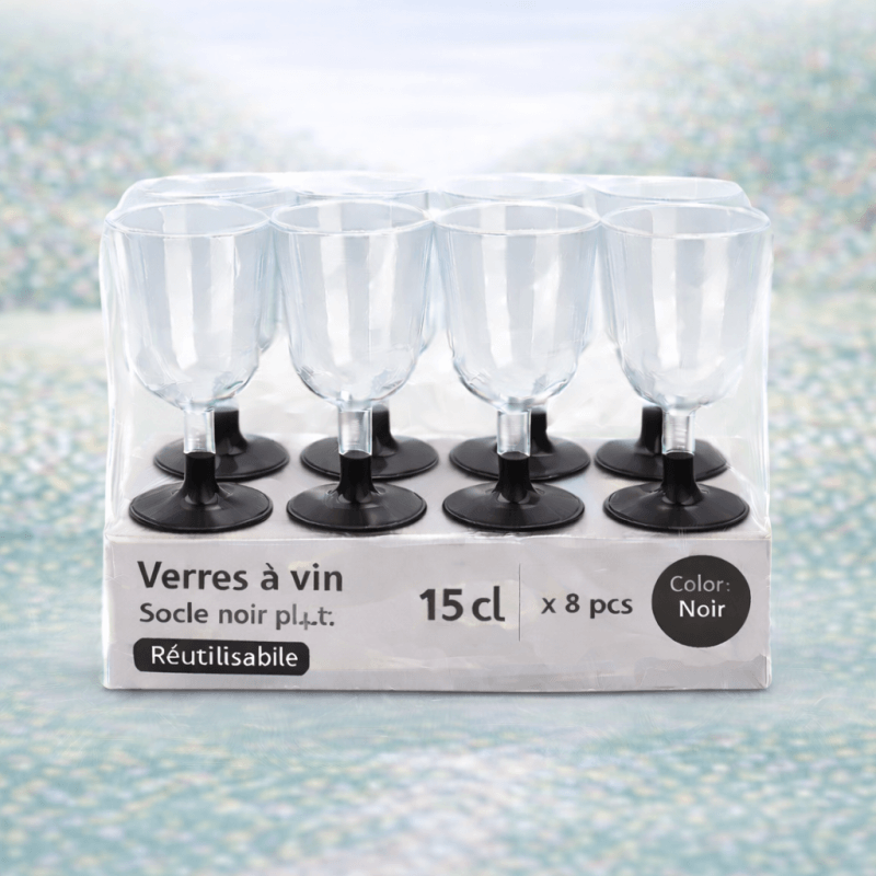 8 Verres à vin 15 cl socle noir réutilisables - 142633 - Verres à Pied & Coupes