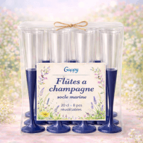 8 Flûtes à champagne 20 cl socle marine réutilisables - 142616 - Verres à Pied & Coupes