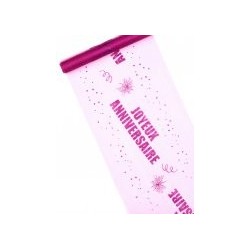 Chemin de table organza Joyeux Anniversaire fuchsia 29 cm x 5 m - 6PA1 - Chemins de table