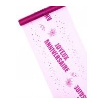 Chemin de table organza Joyeux Anniversaire fuchsia 29 cm x 5 m - 6PA1 - Chemins de table