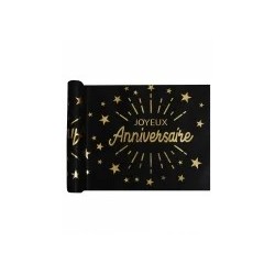 Chemin de table intissé anniversaire noir et or 5 m x 30 cm - 73RV - Chemins de table
