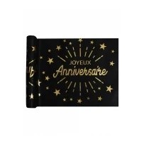 Chemin de table intissé anniversaire noir et or 5 m x 30 cm - 73RV - Chemins de table