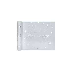 Chemin de table intissé anniversaire blanc et argent 5 m x 30 cm - 73RX - Chemins de table