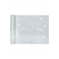 Chemin de table intissé anniversaire blanc et argent 5 m x 30 cm - 73RX - Chemins de table