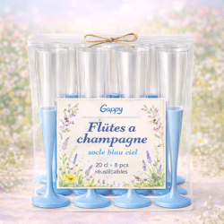 8 Flûtes à champagne 20 cl socle bleu ciel réutilisables - 142598 - Verres à Pied & Coupes