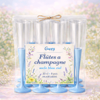 8 Flûtes à champagne 20 cl socle bleu ciel réutilisables - 142598 - Verres à Pied & Coupes
