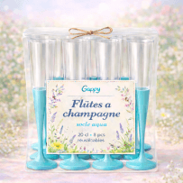 8 Flûtes à champagne 20 cl socle aqua réutilisables - 142590 - Verres à Pied & Coupes