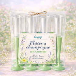 8 Flûtes à champagne 20 cl socle pistache réutilisables - 142607 - Verres à Pied & Coupes